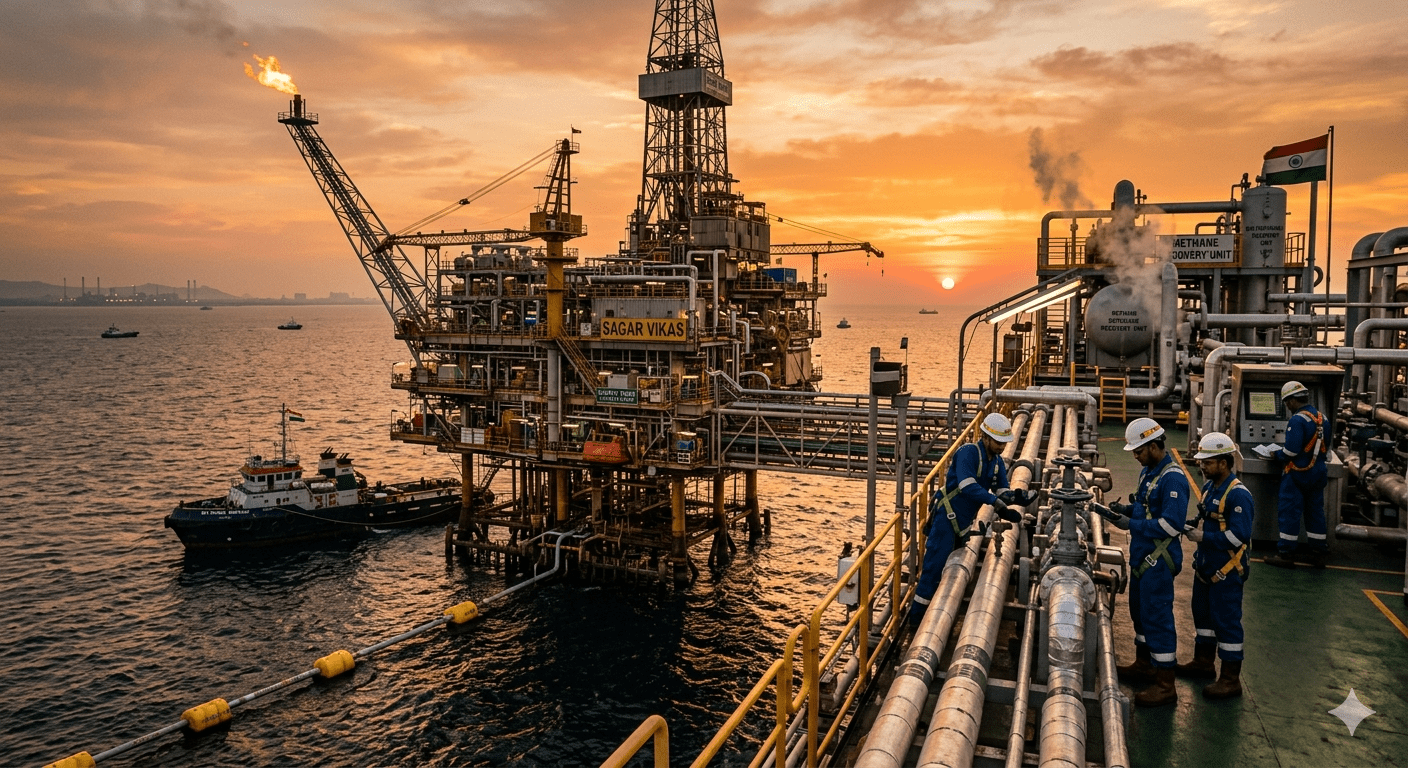 ONGC का बड़ा कदम: DUDP प्रोजेक्ट से गैस उत्पादन शुरू,AI image